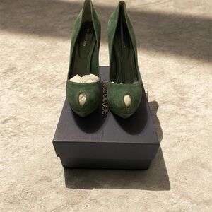Sergio Rossi Forest Green Peep-Toe Heels